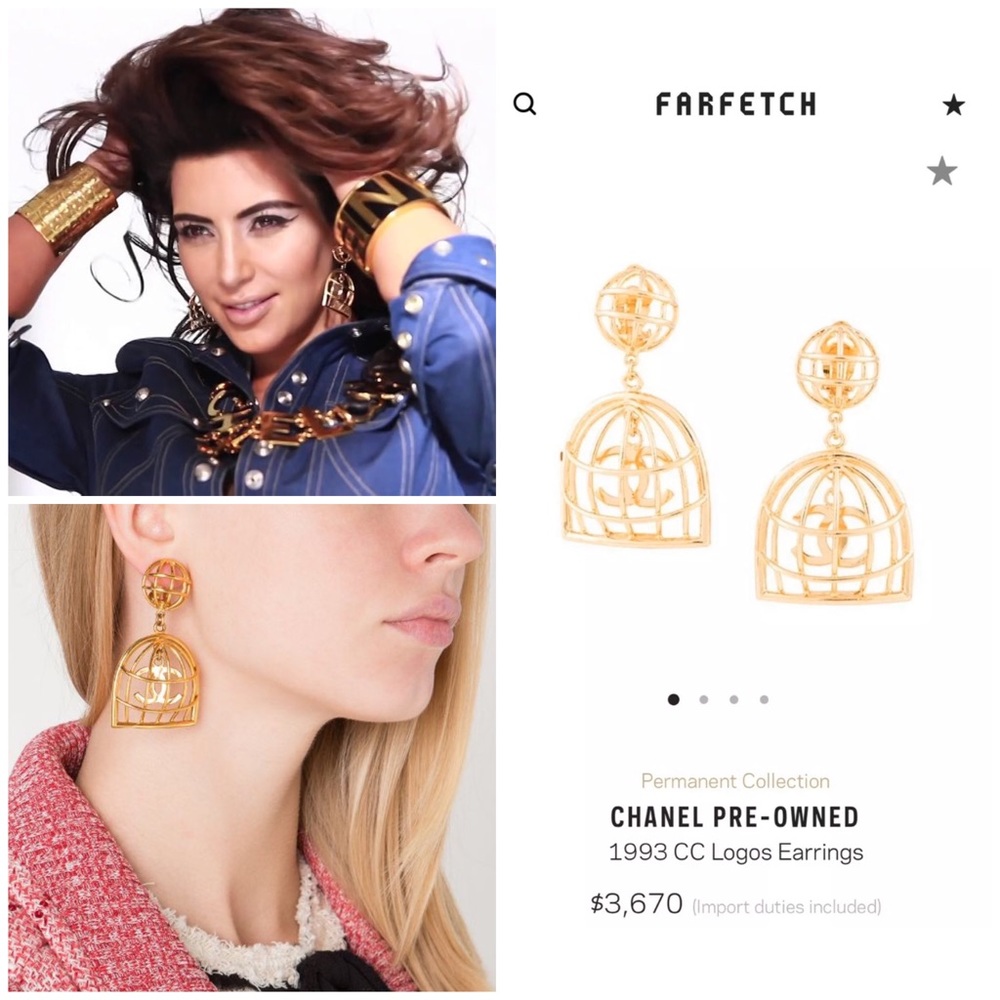 CHANEL Birdcage CC Logo Vintage Gold-Tone Earrings - Picture 2 of 8